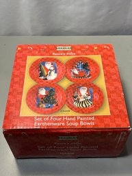 Set Of Four New Handpainted Sakura Santa Bowls