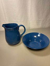 Blue Pitcher And Serving Bowl