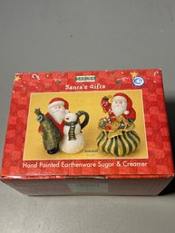 Handpainted Sugar And Creamer Santa's Gifts Holiday Christmas