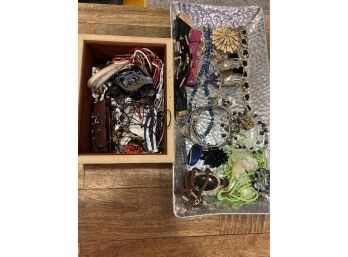 Random Assorted Costume Jewelry W Tray And Box