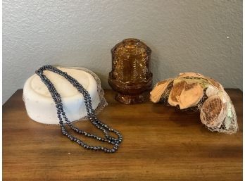 Union Made Ladies Hat, Amber And Necklace