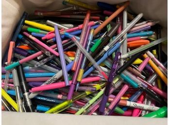 Soft Sided Basket Full Of Artist Colored Pens.