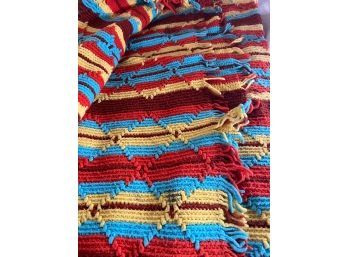 Vintage 8x8 SouthWestern Color And Pattern Crocheted Afghan