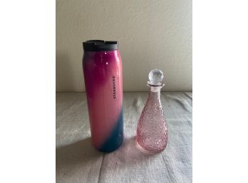 Starbucks Hot Metal Travel Mug & Pink Glass Container