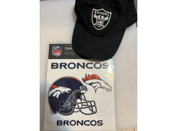 Vintage Raiders Hat And Broncos Decals