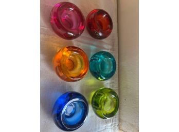 Set Of Six Crate And Barrel Heavy Glass Blown Tea Light Candle Holders