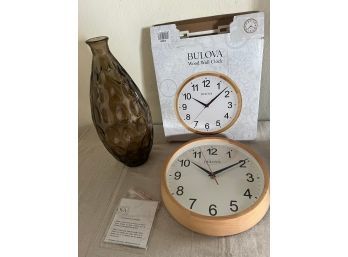 Brand New Bulova Clock And Vase