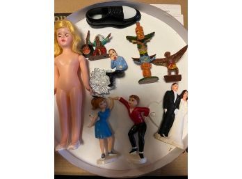 Tray Of Vintage Plastic Figurines And Cake Toppers