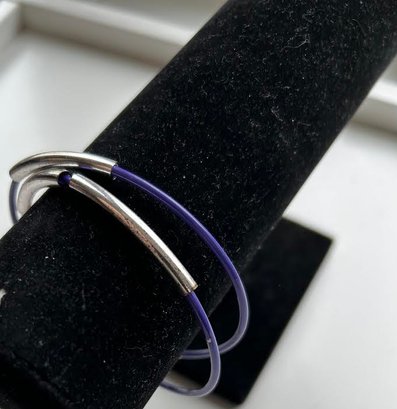 Modern Set Of 2 Purple And Silver Tone  Bangles