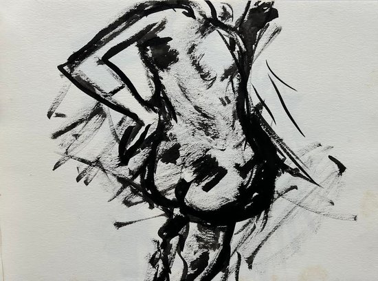 Original Unsigned Ink/Brush Figure Drawing On Paper 9x12