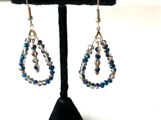 Handmade Trapeze Blue/Clear Sparkle Earrings