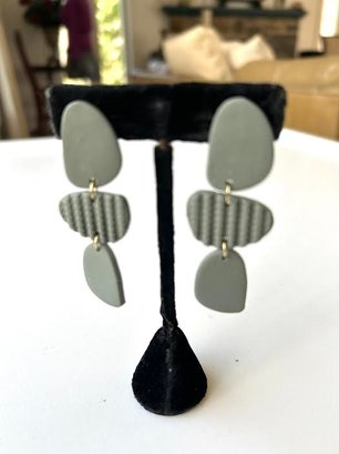 Abstract Taupe-Sage  Green Earrings