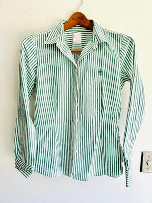 Brooks Brothers Women's Size 8 Green/White Stripe Collar Shirt