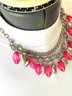 Translucent Ruby-Red And Brush Metal Beaded Gorgeous Necklace