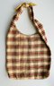 Handmade Reversible  Large Plaid & Plain Mustered Color Shoulder Sack/Bag Unused