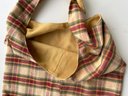 Handmade Reversible  Large Plaid & Plain Mustered Color Shoulder Sack/Bag Unused