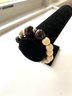 Brown & Cream Wood  Beaded Stretchy Bracelet