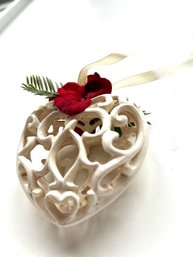 Vintage  Carved Open Heart Tree Ornament