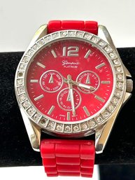 Geneva JAPAN Watch (Untested) Licorice Red Rubber Band