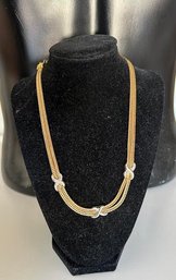Vintage Elegant Wide Comfort Gold Tone & Silver Necklace