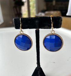 Electric Blue Faceted Large Round Pendent Earrings