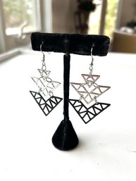Black And Silver Highly Kinetic Two-Tone Geometric Earrings