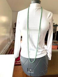 Vintage Extra Long Pale Green Pea Size Beaded Necklace