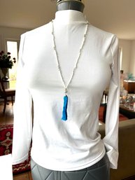 Blue Tassel White Bead Necklace
