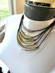 Marked Kiam Family Multi Strand Gold And Silver Metallic Cord Necklace