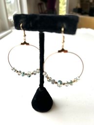 Handmade Delicate Hoop Earrings With High Sparkle Silver-blue Faceted Stones