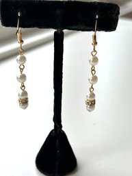 Handmade Faux Pearl And Faux Diamond String Earrings