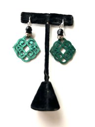 Elegant Jade Colored Lucite And Faux-Diamond Earrings