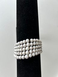 Vintage Graduated White Milk Glass Beaded Spring/Wire Cuff Bracelet