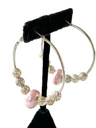Handmade Gorgeous Large Hoop Earrings With Striking Pink Center Stone