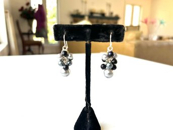 Silver And Black Colored Baubles Earrings