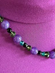 Handmade Glass Beaded Hippie Necklace In Purple & Green