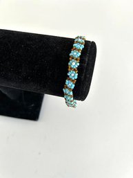 Handmade Turquoise Color Beaded Floral Design Bracelet