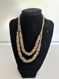 Silver & Gold Tone Abstract Interwoven Beads And Strands Necklace