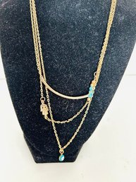 Three-Layered Gold Tone Strand With Charms Necklace