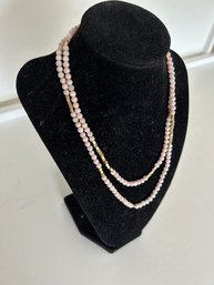 Elegant Dusty Pink Glass And Golden Bead Necklace
