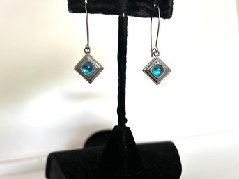 Modern Silver Tone Geometric Blue Earrings