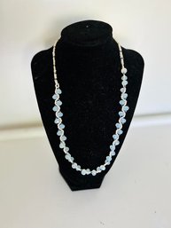 Handmade Glass Pale Blue & White  Beaded Necklace