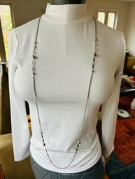 Vintage Modern Long Drop Silver Tone Necklace