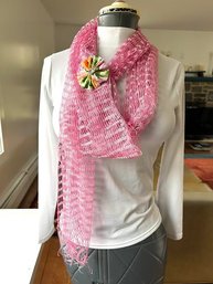 PINK Spring Scarf And Handmade Pin