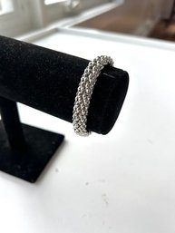 Mesh-Stretchy Silver Beaded Bracelet