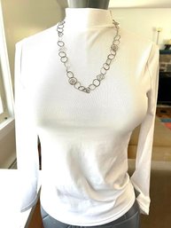 Modern Silver Tone Abstract Long Drop Necklace