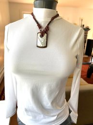 Mother-of-Pearl On Wood And Small Brown Beaded Necklace