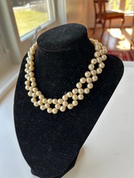 Handmade Vintage Satin Faux Pearls In Elegant Pattern Necklace