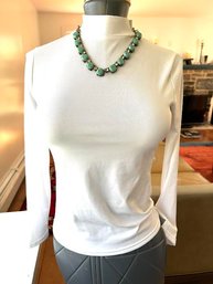 Signed Natasha Faux Turquoise And Amber Color Rhinestone  Bronze Chain Necklace