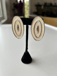 Vintage Modern Enamel  In Soft Cream Oval Designed Earrings